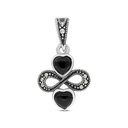 Sterling Silver 925 Pendant Embedded With Natural Black Agate And Marcasite Stones