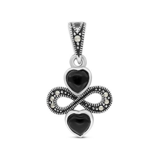 [PND04MAR00ONXA460] Sterling Silver 925 Pendant Embedded With Natural Black Agate And Marcasite Stones