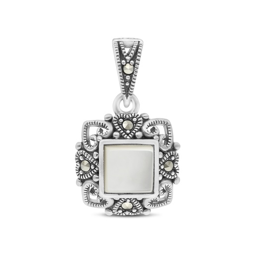 [PND04MAR00MOPA461] Sterling Silver 925 Pendant Embedded With Natural White Shell And Marcasite Stones