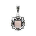 Sterling Silver 925 Pendant Embedded With Natural Pink Shell And Marcasite Stones