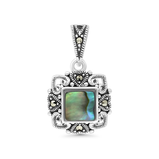 [PND04MAR00ABAA461] Sterling Silver 925 Pendant Embedded With Natural Blue Shell And Marcasite Stones