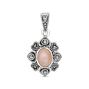 Sterling Silver 925 Pendant Embedded With Natural Pink Shell And Marcasite Stones