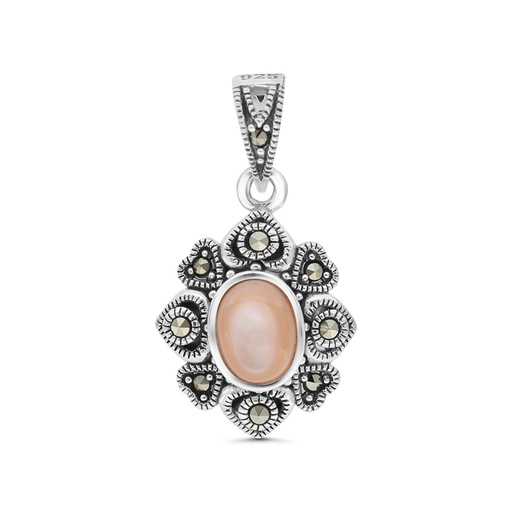 [PND04MAR00PNKA462] Sterling Silver 925 Pendant Embedded With Natural Pink Shell And Marcasite Stones