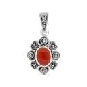 Sterling Silver 925 Pendant Embedded With Natural Aqiq And Marcasite Stones