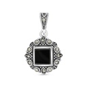 Sterling Silver 925 Pendant Embedded With Natural Black Agate And Marcasite Stones