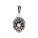 Sterling Silver 925 Pendant Embedded With Natural Pink Shell And Marcasite Stones