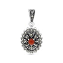 Sterling Silver 925 Pendant Embedded With Natural Aqiq And Marcasite Stones