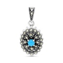 Sterling Silver 925 Pendant Embedded With Natural Processed Turquoise And Marcasite Stones