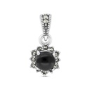 Sterling Silver 925 Pendant Embedded With Natural Black Agate And Marcasite Stones