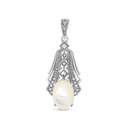 Sterling Silver 925 Pendant Embedded With Natural White Shell And Marcasite Stones