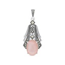 Sterling Silver 925 Pendant Embedded With Natural Pink Shell And Marcasite Stones