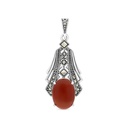 Sterling Silver 925 Pendant Embedded With Natural Aqiq And Marcasite Stones