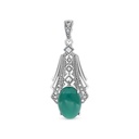 Sterling Silver 925 Pendant Embedded With Natural Green Agate And Marcasite Stones