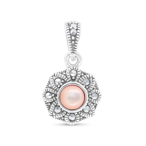 [PND04MAR00PNKA471] Sterling Silver 925 Pendant Embedded With Natural Pink Shell And Marcasite Stones