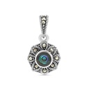 Sterling Silver 925 Pendant Embedded With Natural Blue Shell And Marcasite Stones