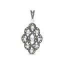 Sterling Silver 925 Pendant Embedded With Natural White Shell And Marcasite Stones