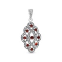 Sterling Silver 925 Pendant Embedded With Natural Aqiq And Marcasite Stones