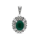 Sterling Silver 925 Pendant Embedded With Natural Green Agate And Marcasite Stones