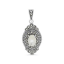 Sterling Silver 925 Pendant Embedded With Natural White Shell And Marcasite Stones