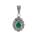 Sterling Silver 925 Pendant Embedded With Natural Green Agate And Marcasite Stones