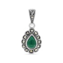 Sterling Silver 925 Pendant Embedded With Natural Green Agate And Marcasite Stones