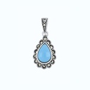 Sterling Silver 925 Pendant Embedded With Natural Processed Turquoise And Marcasite Stones