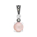 Sterling Silver 925 Pendant Embedded With Natural Pink Shell And Marcasite Stones