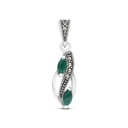 Sterling Silver 925 Pendant Embedded With Natural Green Agate And Marcasite Stones