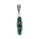 Sterling Silver 925 Pendant Embedded With Natural Green Agate And Marcasite Stones