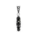 Sterling Silver 925 Pendant Embedded With Natural Black Agate And Marcasite Stones