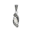 Sterling Silver 925 Pendant Embedded With Natural White Shell And Marcasite Stones