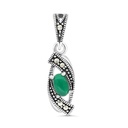 Sterling Silver 925 Pendant Embedded With Natural Green Agate And Marcasite Stones