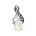 Sterling Silver 925 Pendant Embedded With Natural White Shell And Marcasite Stones