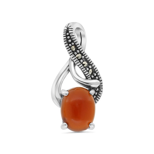 [PND04MAR00RAGA501] Sterling Silver 925 Pendant Embedded With Natural Aqiq And Marcasite Stones