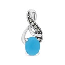 Sterling Silver 925 Pendant Embedded With Natural Processed Turquoise And Marcasite Stones