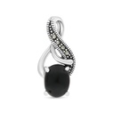 Sterling Silver 925 Pendant Embedded With Natural Black Agate And Marcasite Stones