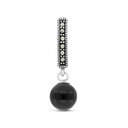 Sterling Silver 925 Pendant Embedded With Natural Black Agate And Marcasite Stones