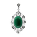 Sterling Silver 925 Pendant Embedded With Natural Green Agate And Marcasite Stones