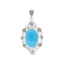 Sterling Silver 925 Pendant Embedded With Natural Processed Turquoise And Marcasite Stones