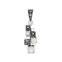 Sterling Silver 925 Pendant Embedded With Natural White Shell And Marcasite Stones