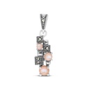 Sterling Silver 925 Pendant Embedded With Natural Pink Shell And Marcasite Stones