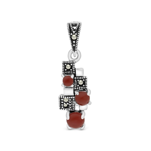 [PND04MAR00RAGA502] Sterling Silver 925 Pendant Embedded With Natural Aqiq And Marcasite Stones