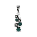 Sterling Silver 925 Pendant Embedded With Natural Green Agate And Marcasite Stones