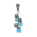 Sterling Silver 925 Pendant Embedded With Natural Processed Turquoise And Marcasite Stones