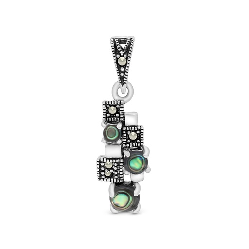 [PND04MAR00ABAA502] Sterling Silver 925 Pendant Embedded With Natural Blue Shell And Marcasite Stones