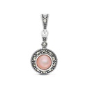 Sterling Silver 925 Pendant Embedded With Natural Pink Shell And Marcasite Stones