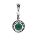 Sterling Silver 925 Pendant Embedded With Natural Green Agate And Marcasite Stones