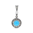 Sterling Silver 925 Pendant Embedded With Natural Processed Turquoise And Marcasite Stones