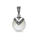 Sterling Silver 925 Pendant Embedded With Natural White Shell And Marcasite Stones