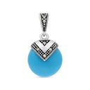 Sterling Silver 925 Pendant Embedded With Natural Processed Turquoise And Marcasite Stones